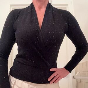Women's Sofia Cashmere Black Sequin Faux Wrap Sweater Size XS Brand New